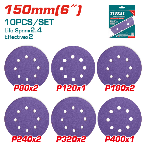 6"(150MM)X10PCS Alumina Zirconia Sanding disc set Assorted