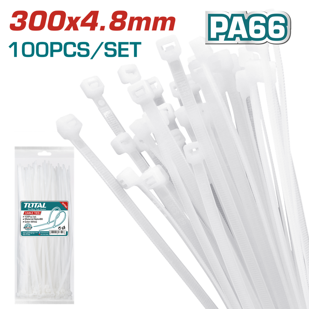 12" Nylon Cable Ties White (100-Pack)