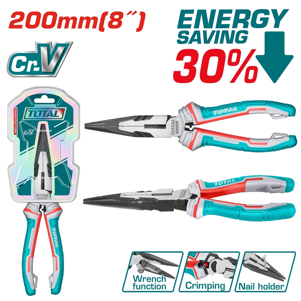 8" High leverage long nose pliers