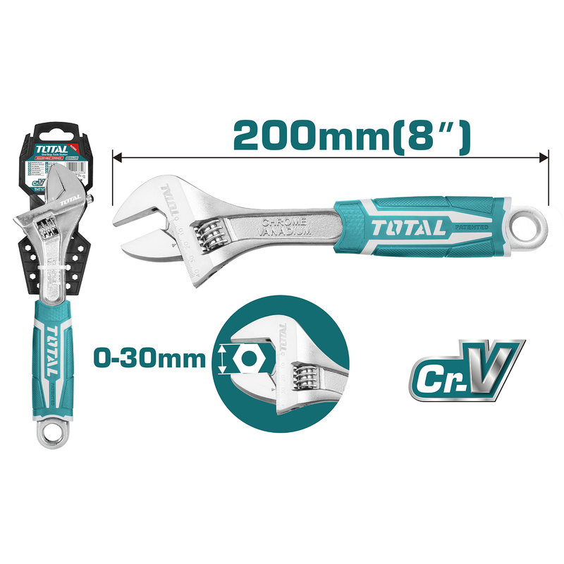 8" Adjustable wrench with rubber handle