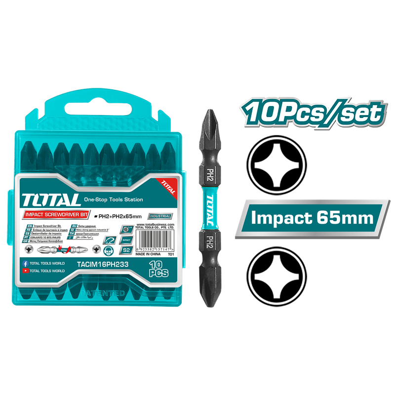 PH2+PH2 X2 1/2" 10PCS Impact screwdriver bit