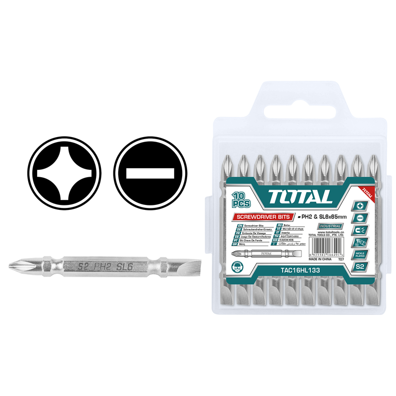 [TAC16HL133] Ph2+sl6 x2 1/2" 10pcs screwdriver bit set