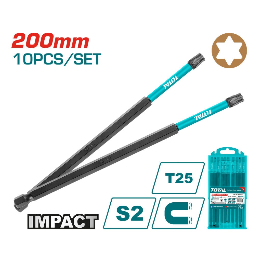 10 PCS/Set T25x8" Impact Torx Screwdriver bit