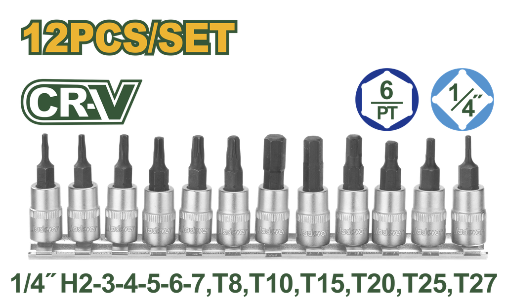 12 PcsX1/4" Hex and Torx Bit socket set