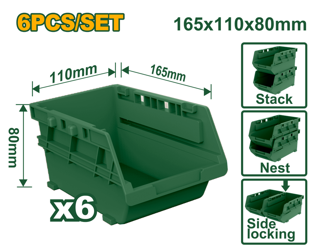 6Pcs Storage bins set (6-1/2"X4-3/8"X3")