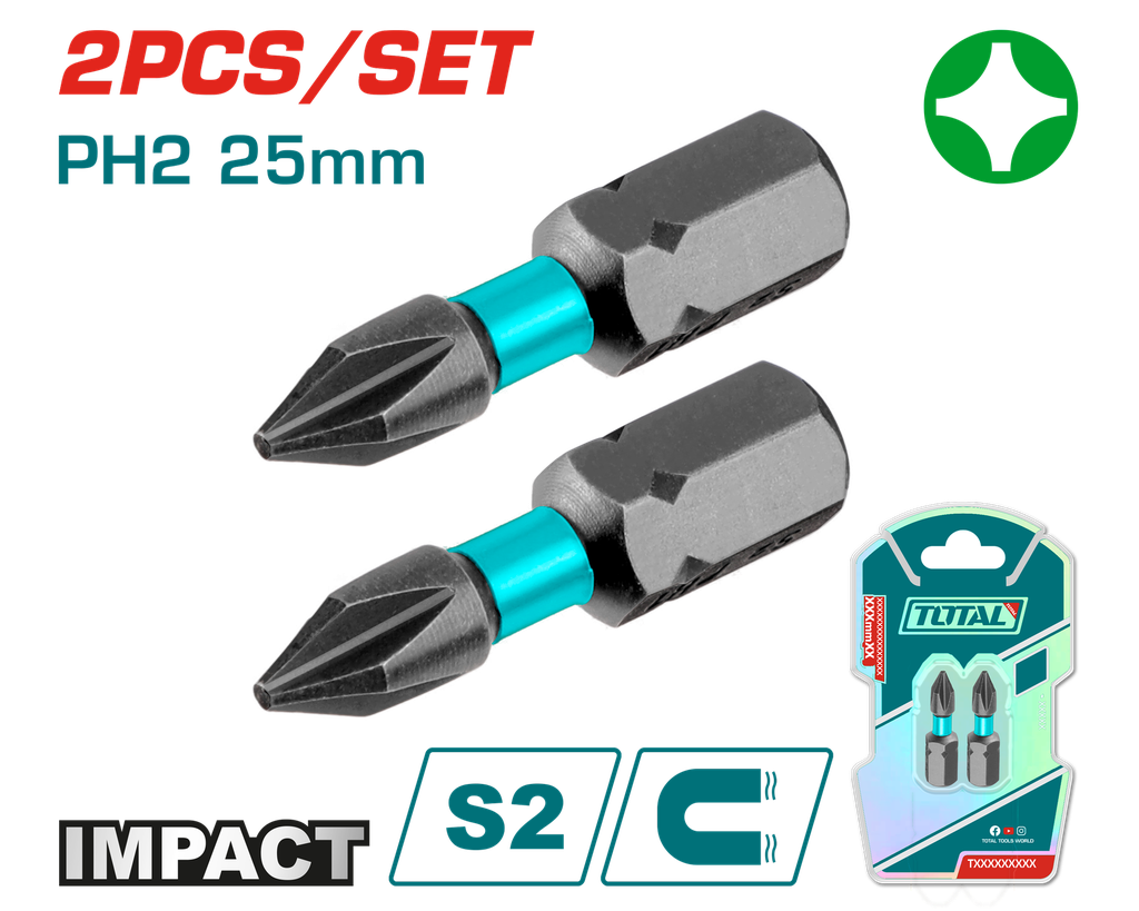 [TACIM71PH225] 2PCS PH2X1" Impact screwdriver bits set