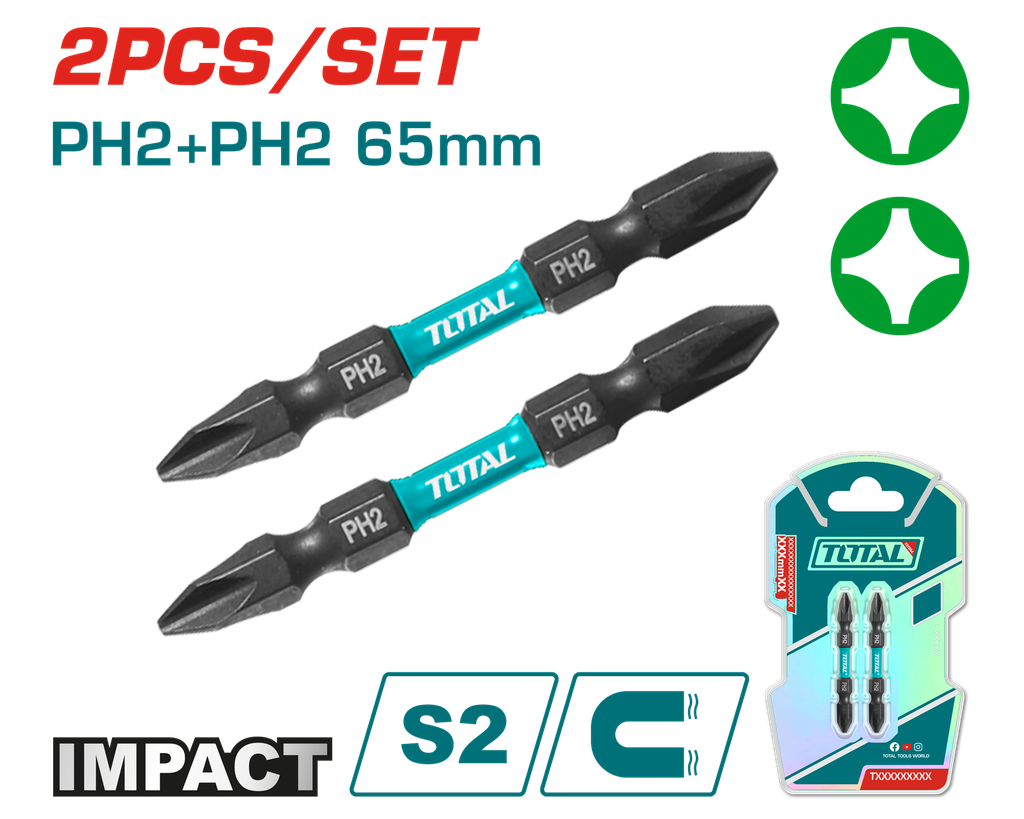 2PCS PH2X2-1/2" Impact screwdriver bits set