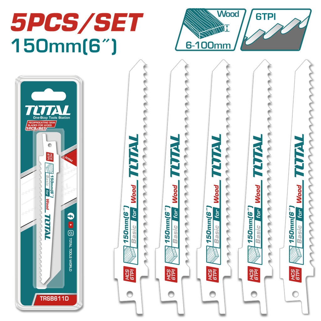 5PCSX6"  Reciprocating saw blades for wood set