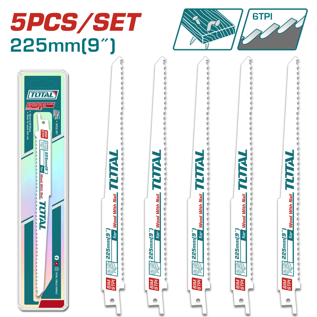 5PCSX9"  Reciprocating saw blades for wood with nail set