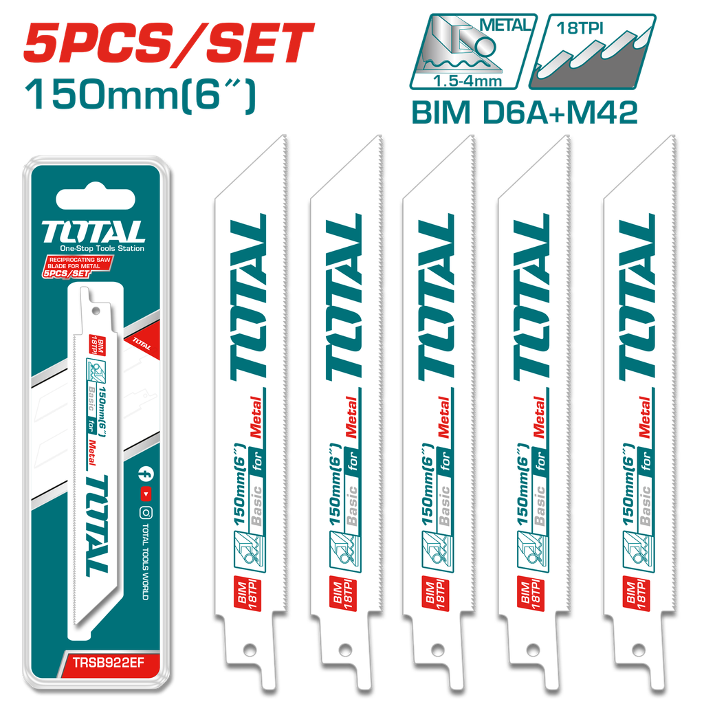 5PCSX6"  Reciprocating saw blades for metal set