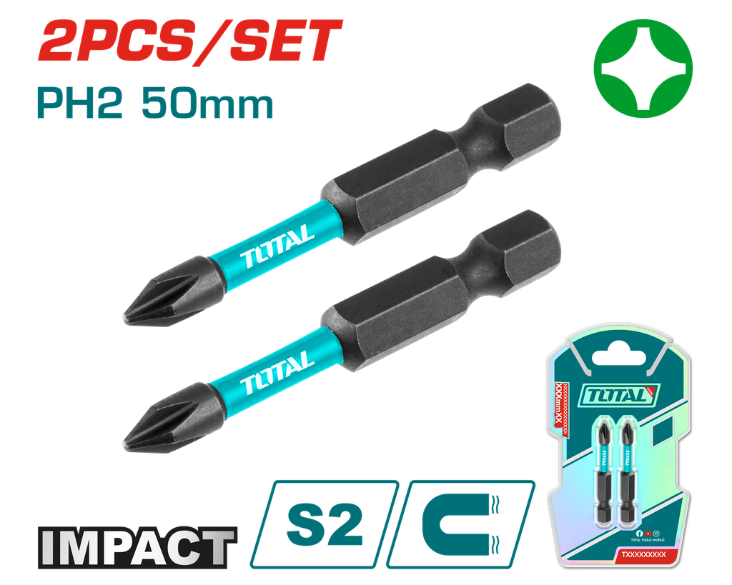 2PCS PH2X2" Impact screwdriver bit set