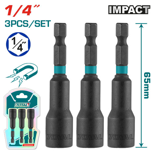 3 Pcs 1/4"X2-9/16" Impact Magnetic Nutsetter