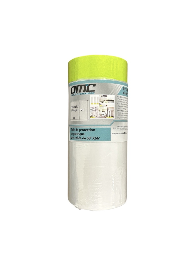 Toile de protection en plastique pré-collée de 68"X66'