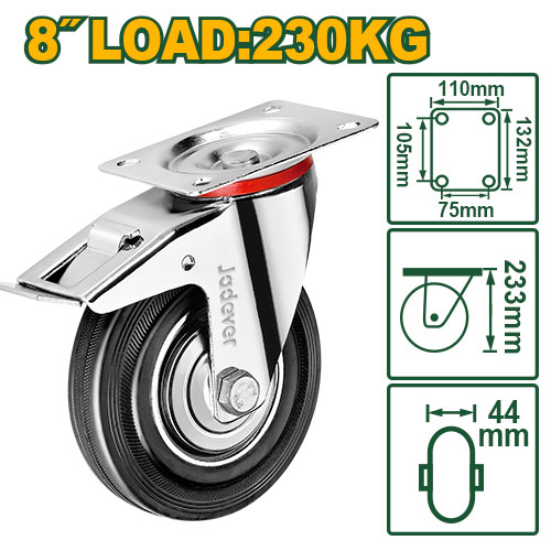 8"X507lb Rubber Swivel caster wheel with brake