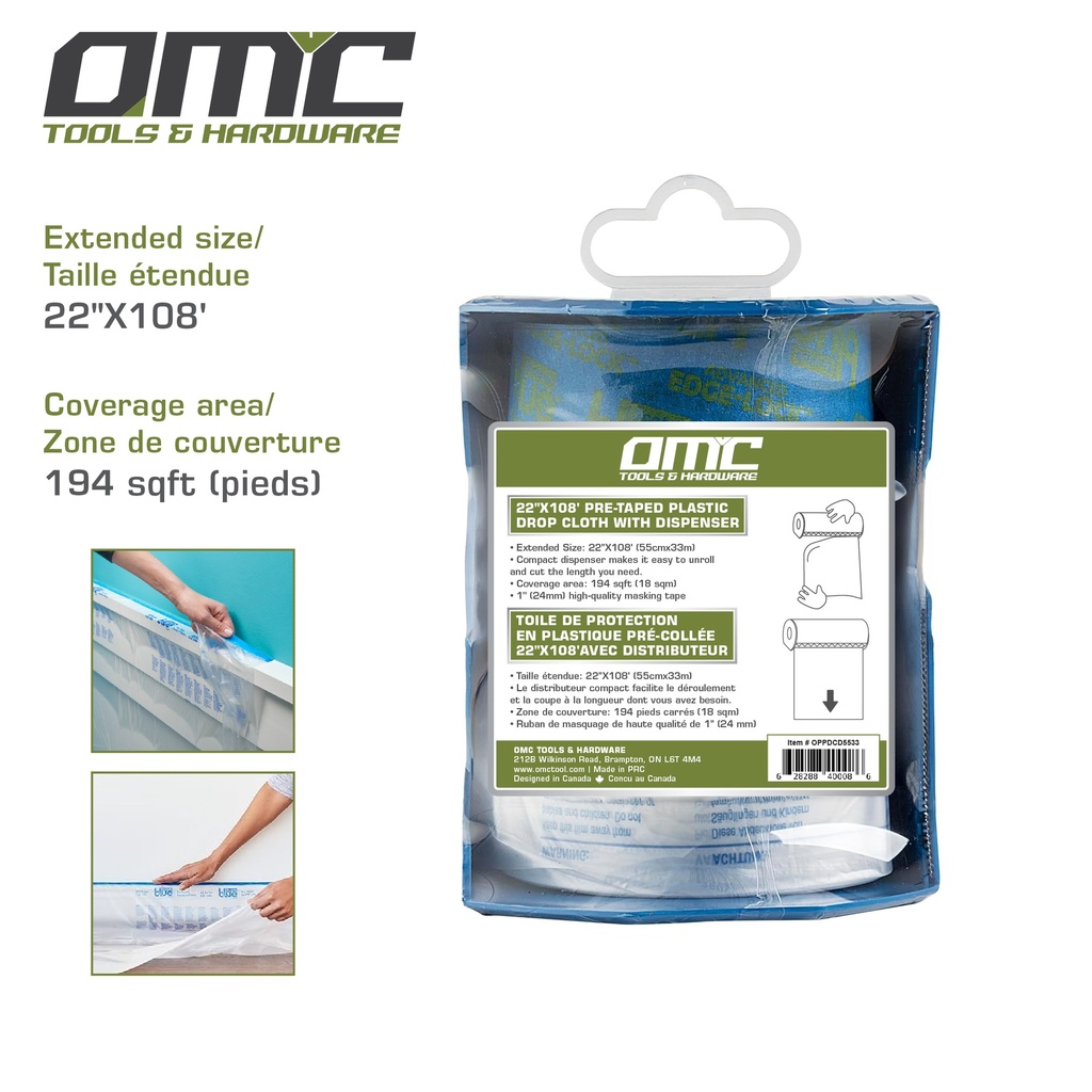 22"X108' pre-taped plastic drop cloth with dispenser