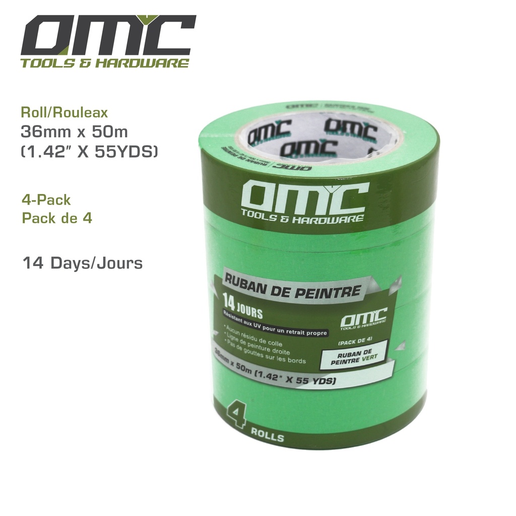 1.42"x164' (36MMx50M) Ruban De Peintre Vert (Pack de 4)