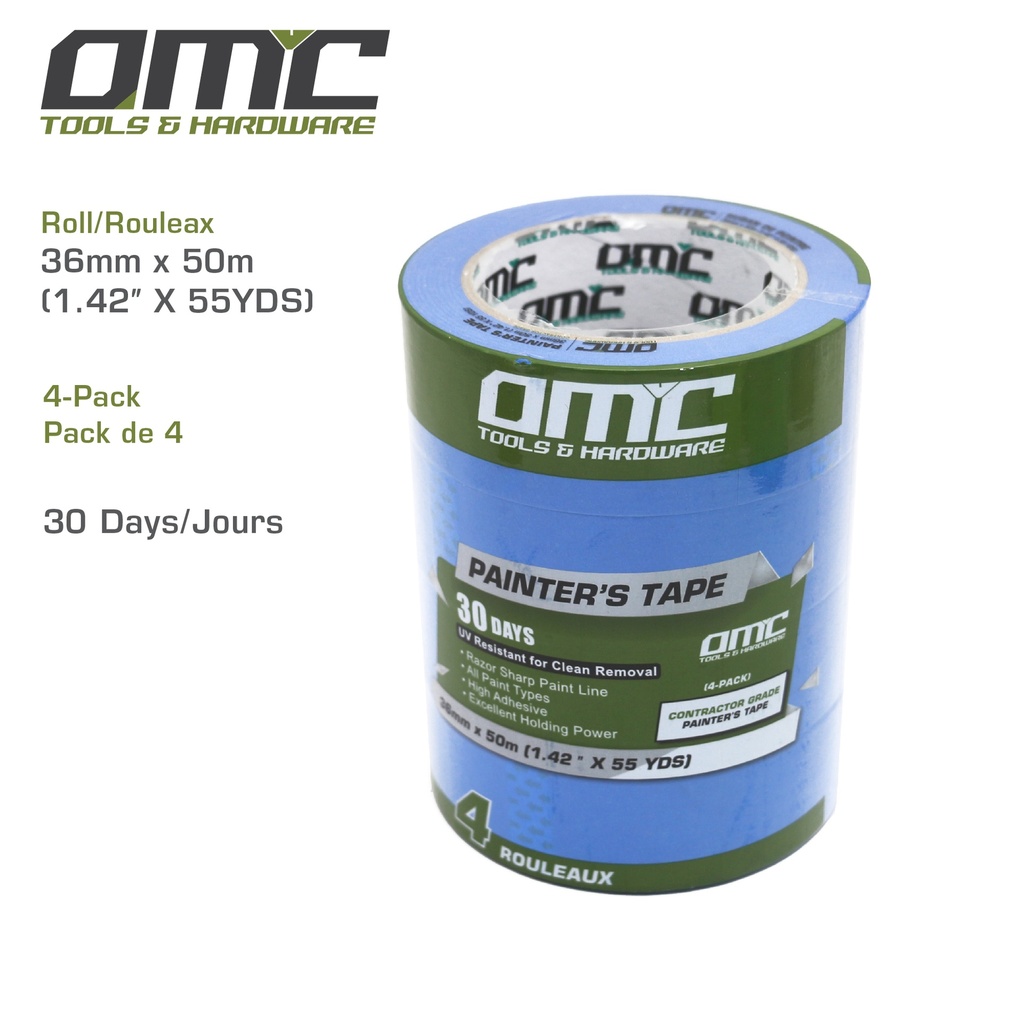 1.42"x55 YDS (36MMx50M) Contractor Grade Blue Painter's Tape (4-Pack)