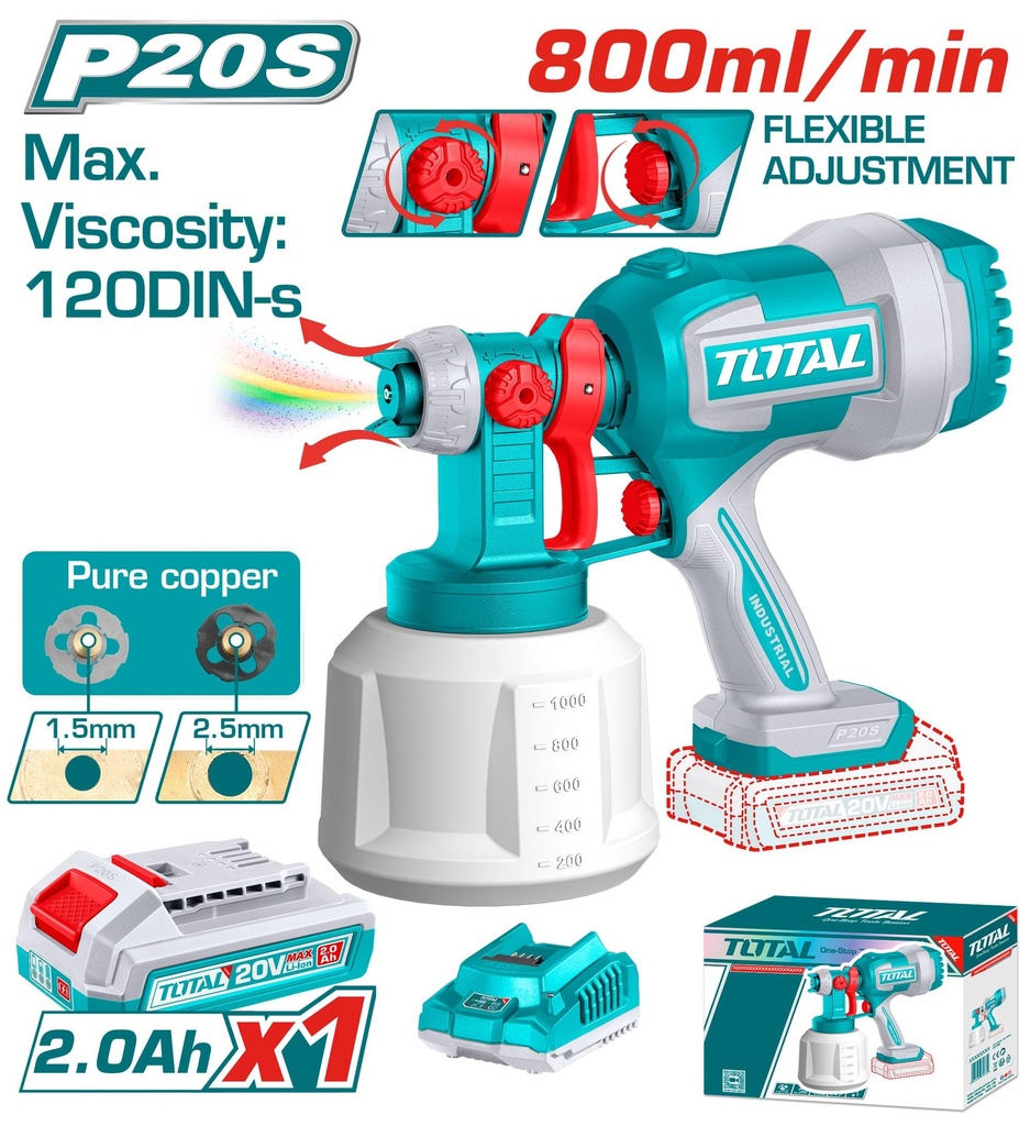 [UTSGLI20042] 20v lithium-ion pistolet pulvérisateur ensemble (1batterie+1chargeur)