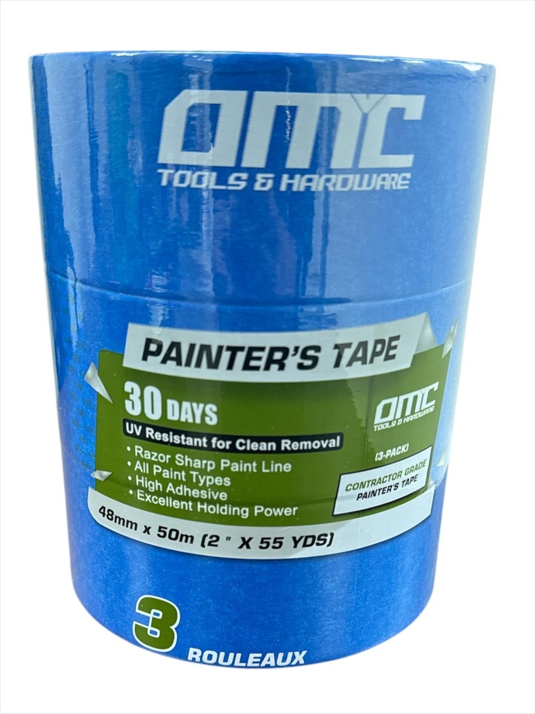 2"x55 YDS (48MMx50M) Contractor Grade Blue Painter's Tape (3-Pack)