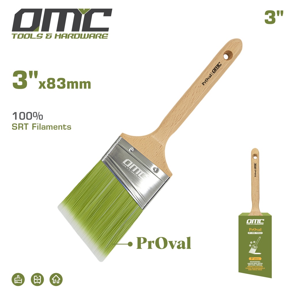 Brosse à guillotine coudée professionnelle de 3" avec virole ovale