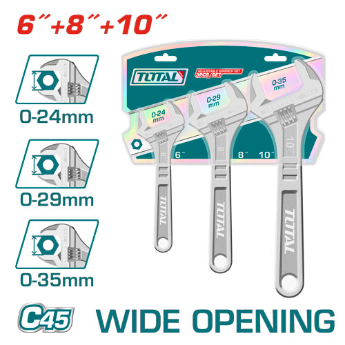 [THTK1013] 3 Pcs adjustable wrench set (6"+8"+10")