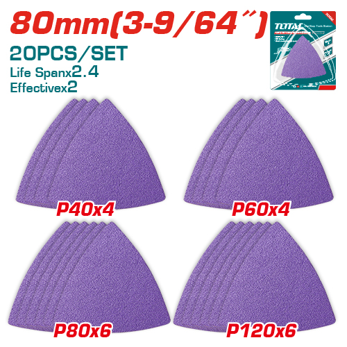 [TAC78080202] 3-1/8"X20PCS Alumina Zirconia Oscillating Sandpaper Assorted