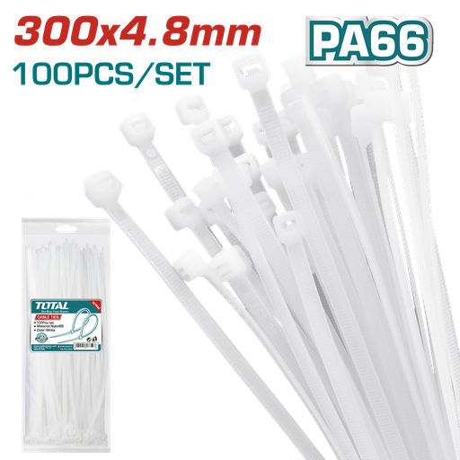 [THTCT3001] 12" Nylon Cable Ties White (100-Pack)