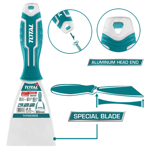 [THT683806] 3" acier inoxydable couteau à mastic avec tête en aluminium