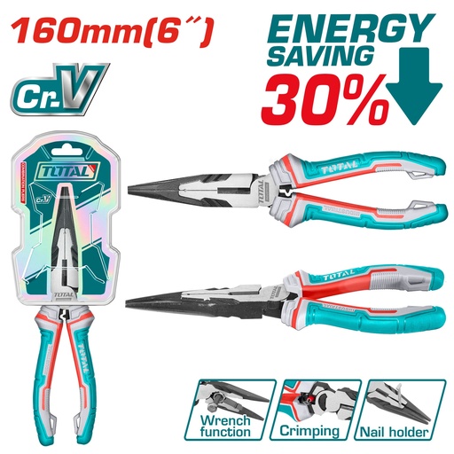 [THT220606S] 6" High leverage long nose pliers
