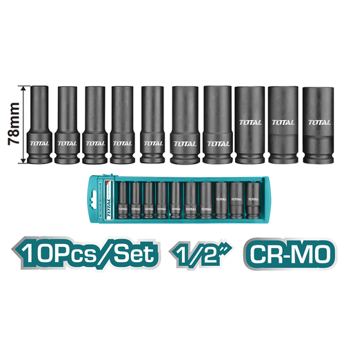 [THKISD12102L] 10 Pcs 1/2" DR. Deep Impact Socket Set
