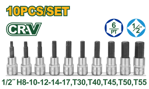 [JDST1412] 10 PcsX1/2" Hex and Torx Bit socket set
