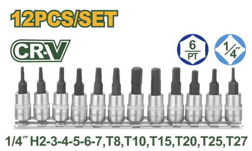 [JDST2414] 12 PcsX1/4" Hex and Torx Bit socket set
