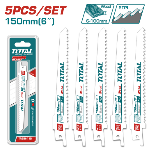 [TRSB611D] 5PCSX6"  Reciprocating saw blades for wood set