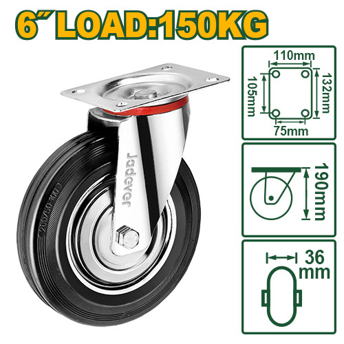 [JDJL3362] 6"X330lb Rubber Swivel caster wheel