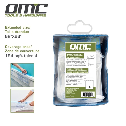 [OPPDCD17020] 68"X66' pre-taped plastic drop cloth with dispenser