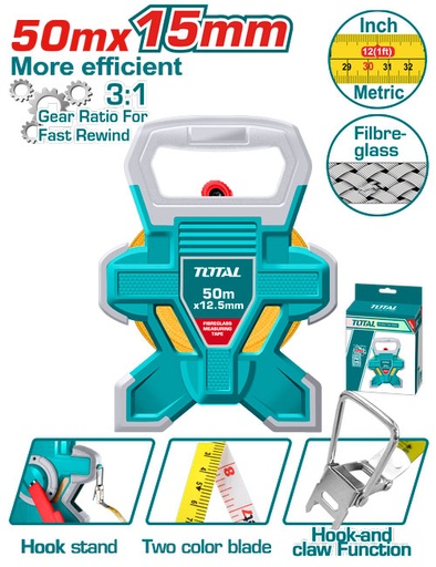 [TMTF18506] 50MX15MM(165') Fiberglass measuring tape with handle