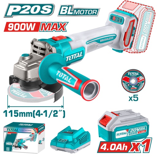 [UTAGLI261521] Kit meuleuse d'angle sans fil 20VX4-1/2"(1Batterie+1Chager)